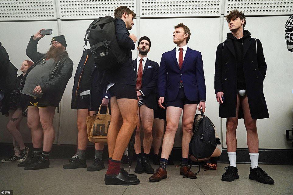 London Underground passengers partially disrobe for No Trousers Day
