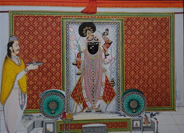 Dedicated to Shrinath-ji, the Pichhwai paintings are a haunting passion for devotion