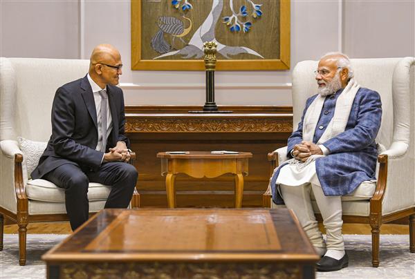 PM Modi meets Microsoft CEO Satya Nadella, says India witnessing tech-led growth