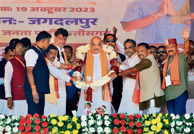 Amit Shah invokes Ram Mandir, Naxal violence in Chhattisgarh