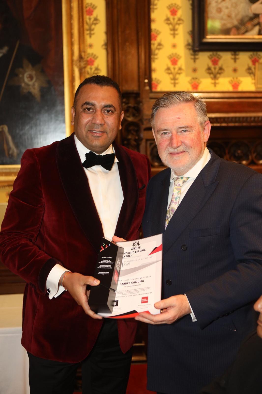 Punjabi Business Man Garry Sangha awarded at the House of Lords in the construction and development industry by WCRC