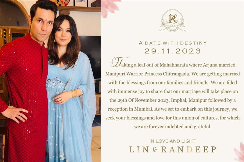 Randeep Hooda set to marry Lin Laishram in Imphal, wedding date and card inside