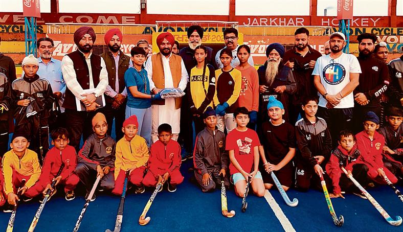 Track suits distributed at Jarkhar Hockey Academy