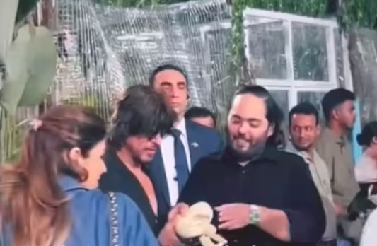 Anant Ambani hands Shah Rukh Khan a snake at Aadiya and Krishna's birthday party