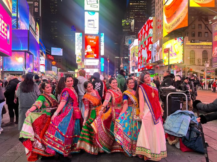Video: Indian-Americans perform 'garba' at New York's Times Square as UNESCO adds it to cultural heritage list