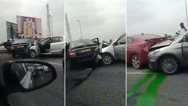 Watch viral video of a series of cars bump into each other on Bengaluru road