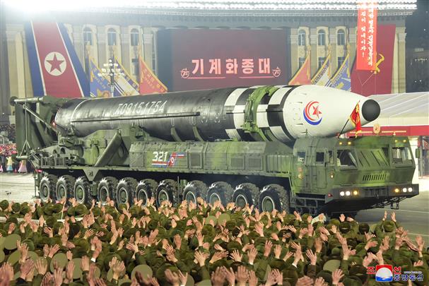 North Korea stages massive military parade, displays missiles