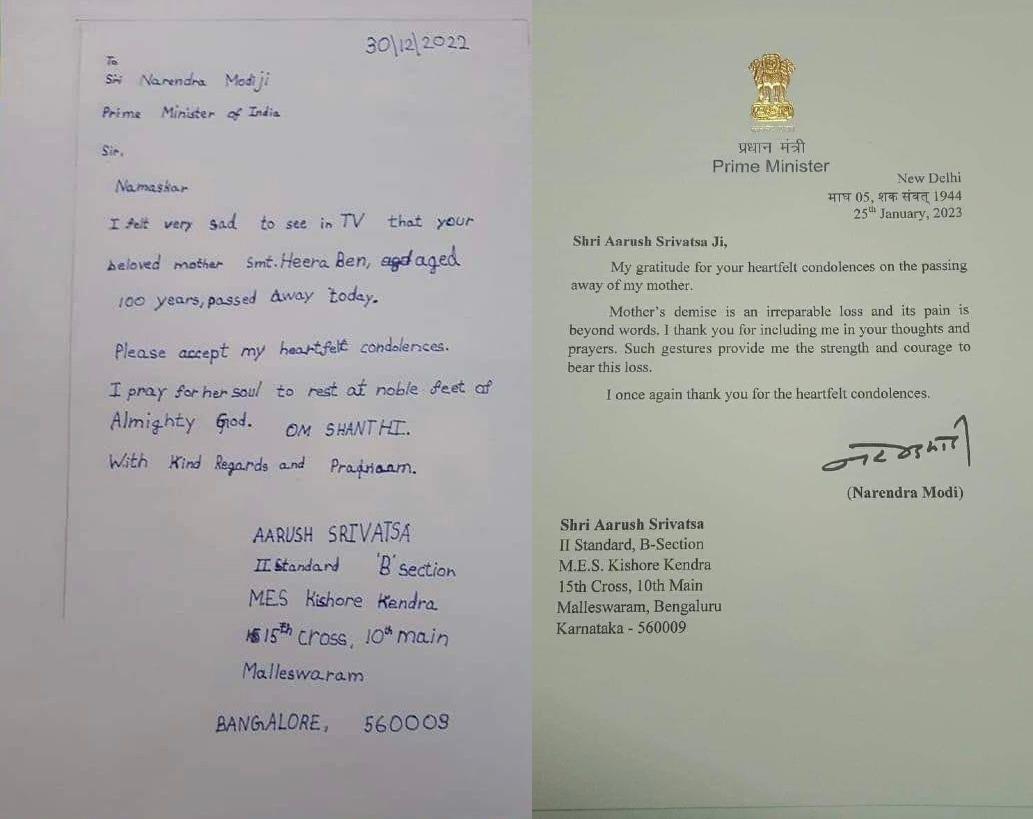 Class 2 student writes condolence letter to PM Modi on his mother  Heeraben's demise, latter's 'heartfelt' response goes viral : The Tribune  India
