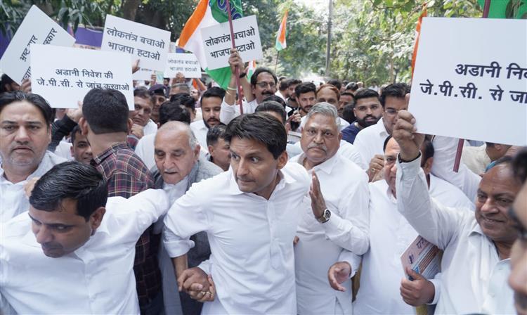 Hindenburg report: Haryana Congress leaders take out march over Adani row, court arrest