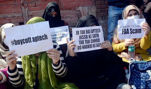 Job aspirants protest against firm conducting recruitment exams in Kashmir
