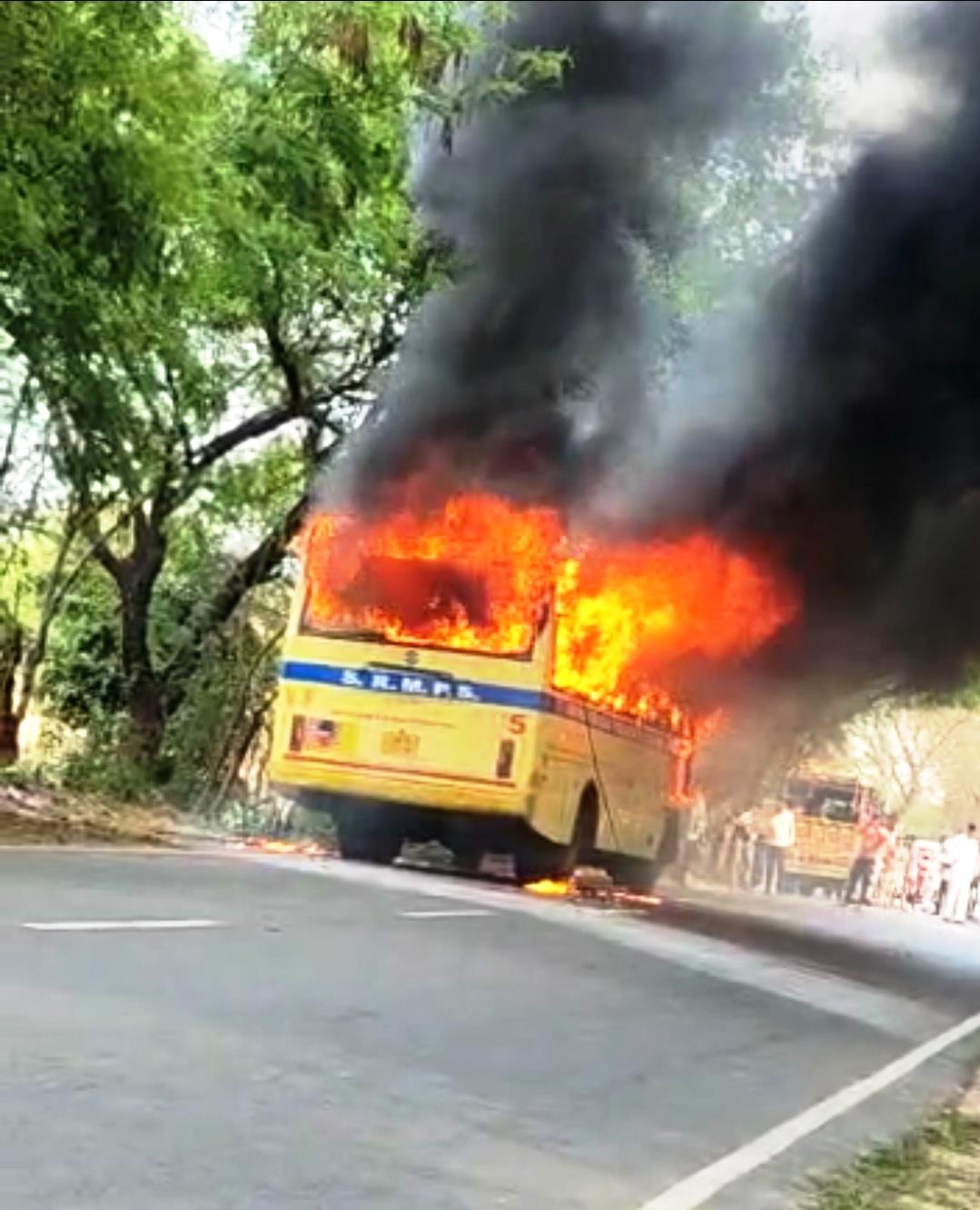 School bus catches fire in Hisar district, students safe