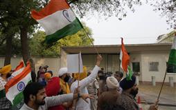 Sikhs protest at British High Commission in New Delhi over pulling down of Indian flag at London mission