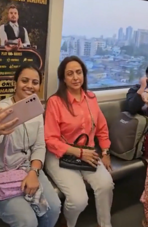Video: Commuters surprised as they find Hema Malini travelling with them in Mumbai metro; later she takes an auto home