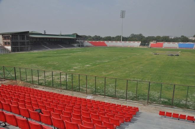 Inderbir Singh Nijjar reviews construction work of stadium