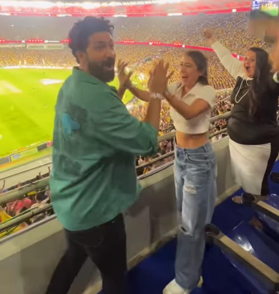 Video: Were Vicky Kaushal and Sara Ali Khan ‘overacting’ as they celebrate CSK’s IPL win? At least netizens think so