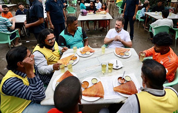 Rahul Gandhi bonds with gig workers in Bengaluru over coffee and masala dosa