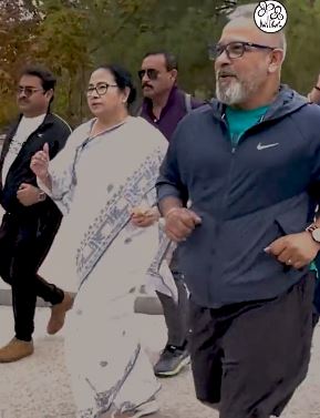 Watch: Mamata Banerjee jogging in a sari and slippers in Spain's Madrid