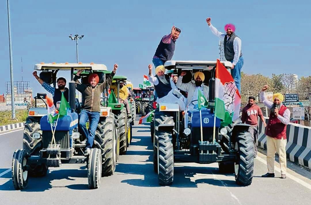 Punjab Congress takes out tractor march in support of farmers