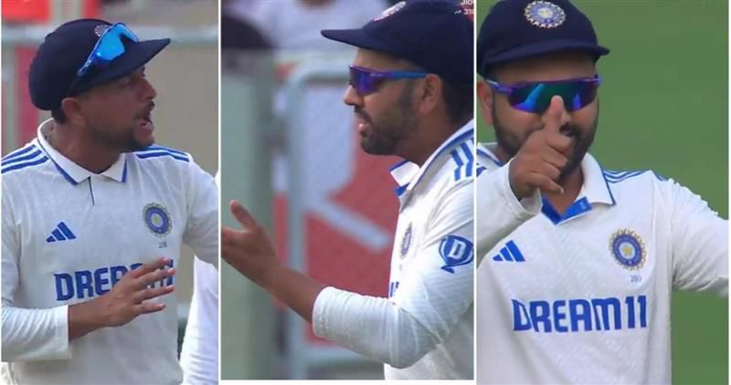 Kuldeep Yadav at the receiving end of skipper Rohit Sharma’s fun banter after India avoid DRS blunder