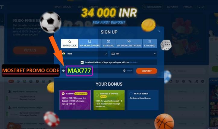 Mostbet Promo Code: MAX777 - Bonus up to Rs 34000 (2024)