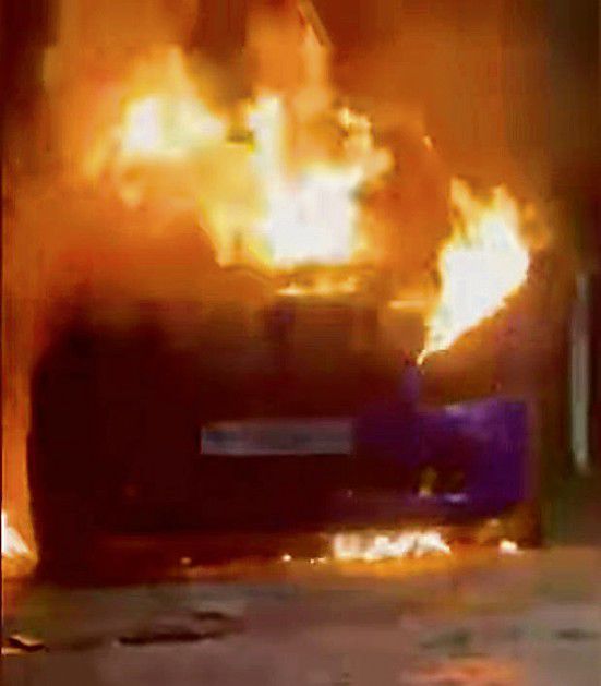 Miscreants set parked car on fire