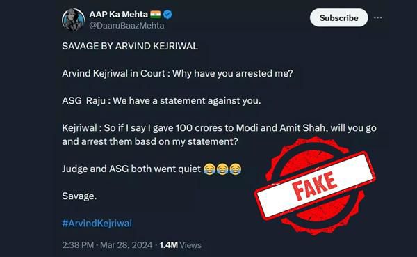 Viral ‘chat' post claiming Arvind Kejriwal’s ‘savage’ reply in court is fake news