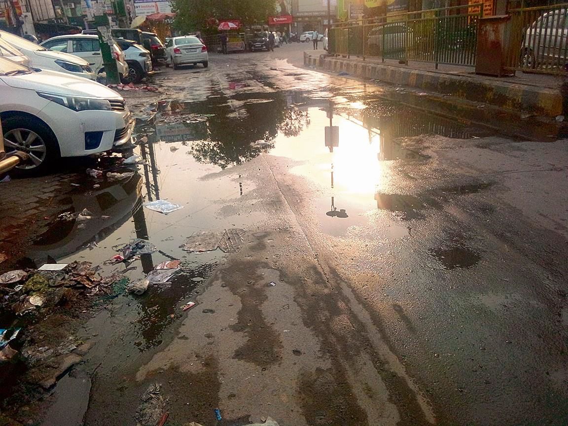 Overflowing sewers irk commuters near Subhash chowk in Sonepat