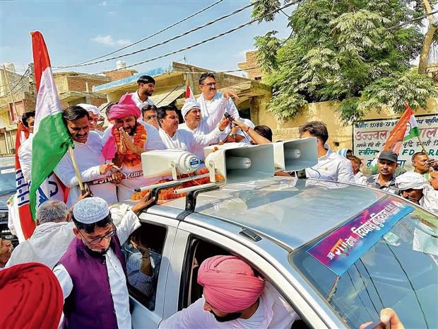 Congress candidate from Karnal Divyanshu Budhiraja holds roadshow after getting bail in road blocking case