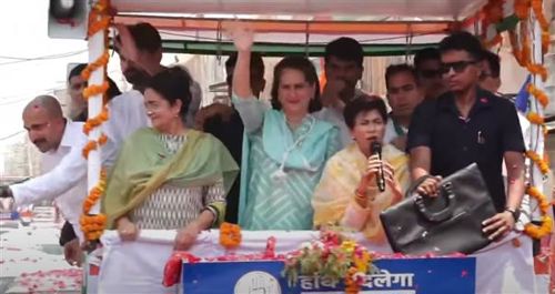 Priyanka Gandhi leads a roadshow for Kumari Selja in Sirsa