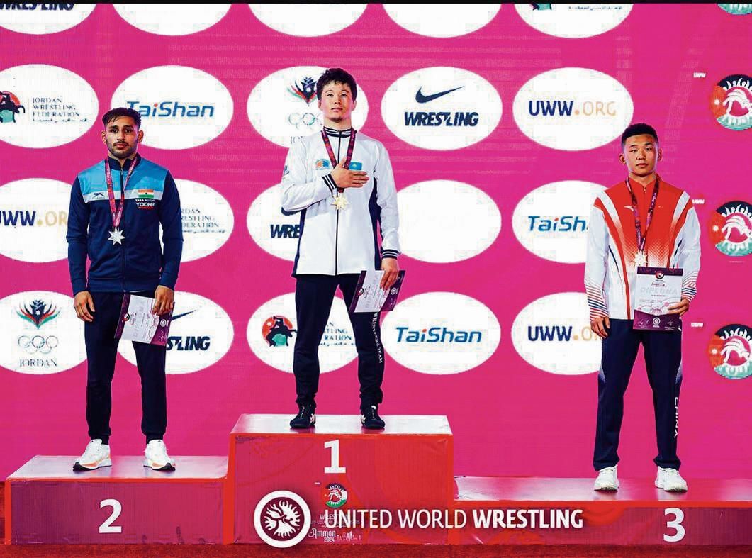 DBU student Ankit wins silver in wrestling at Asian championship